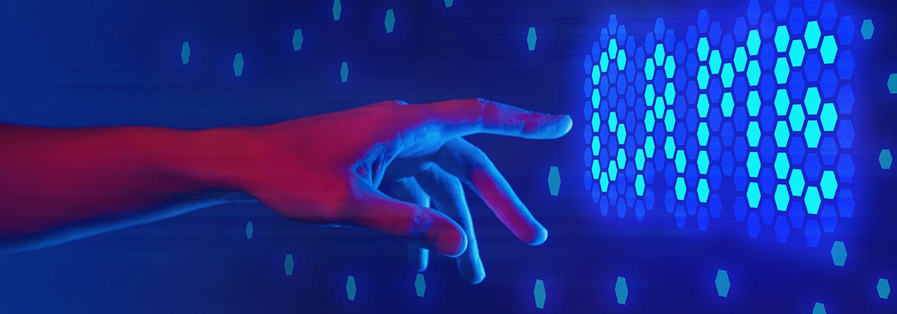 a hand reaching toward a neon blue sign with the word "game" on it