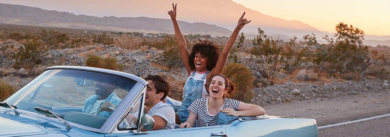 two young couples on a happy road trip together